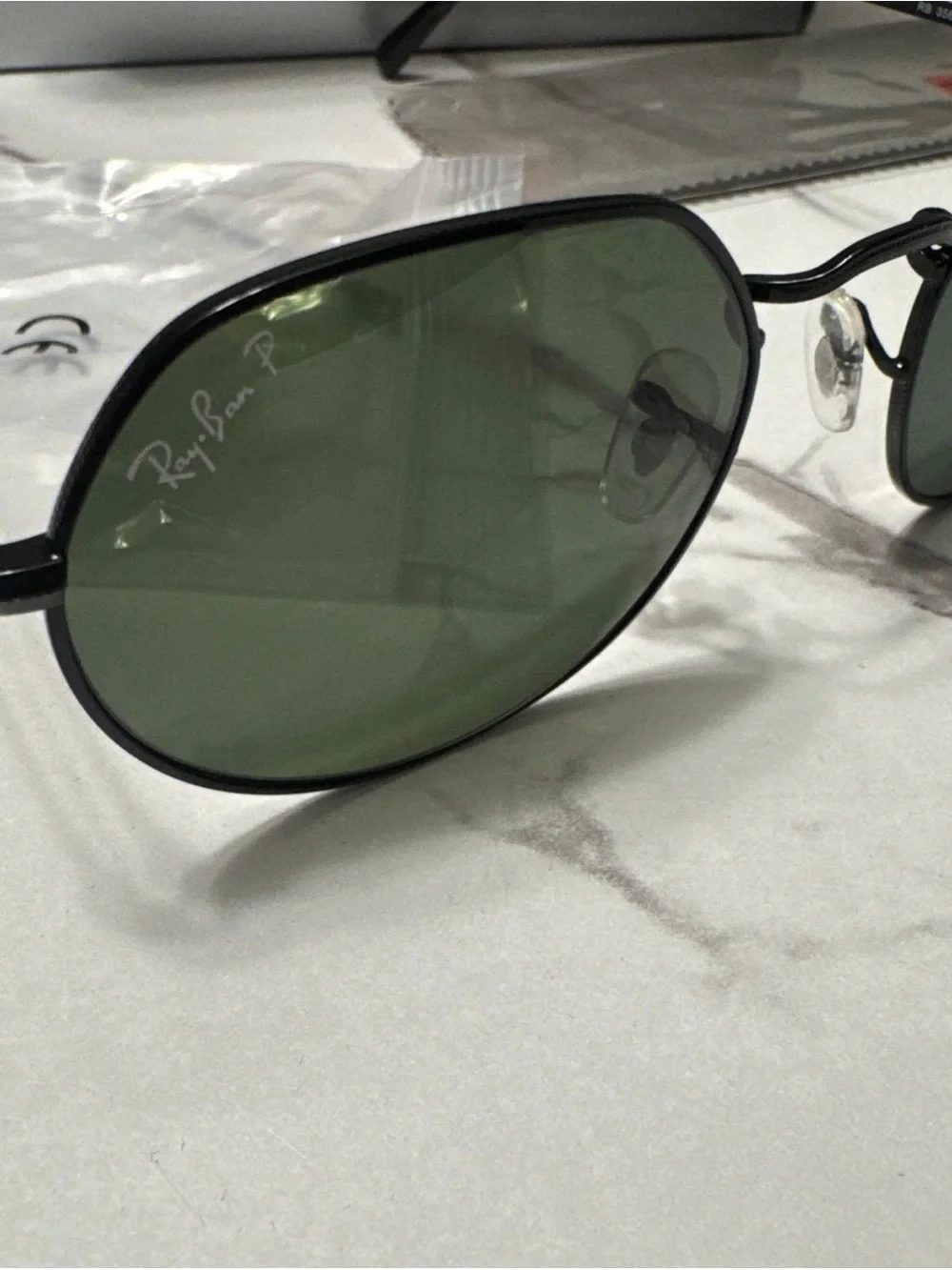 Ray-Ban Black Frame Sunglasses with Green Polarized Lenses